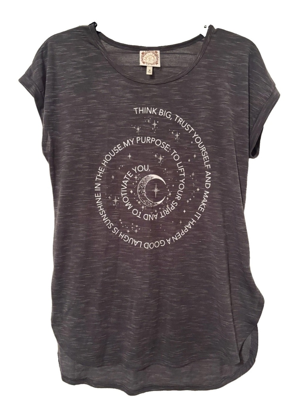Tru Self Womens Graphic Moon & Stars Tee-Shirt Top Inspirational